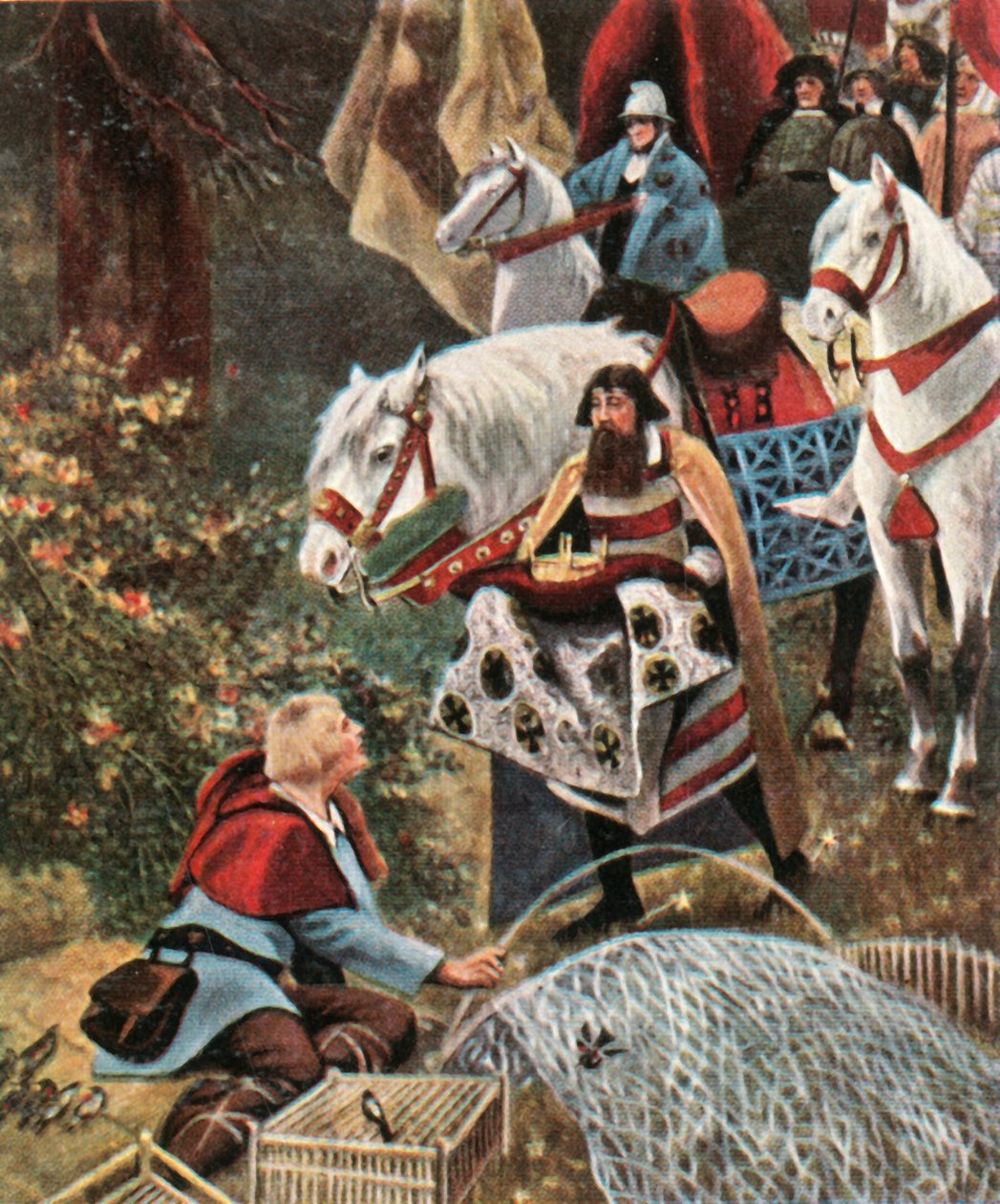 Enrique el Pajarero siendo ofrecido la corona mientras atrapa pájaros, 1900, 1936 de Hermann Vogel