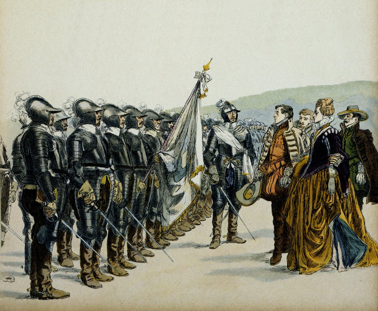 Juana de Albret y su hijo Enrique IV ante sus tropas protestantes. Ilustración de Hermann Vogel en “Henri IV” de Hermann Vogel