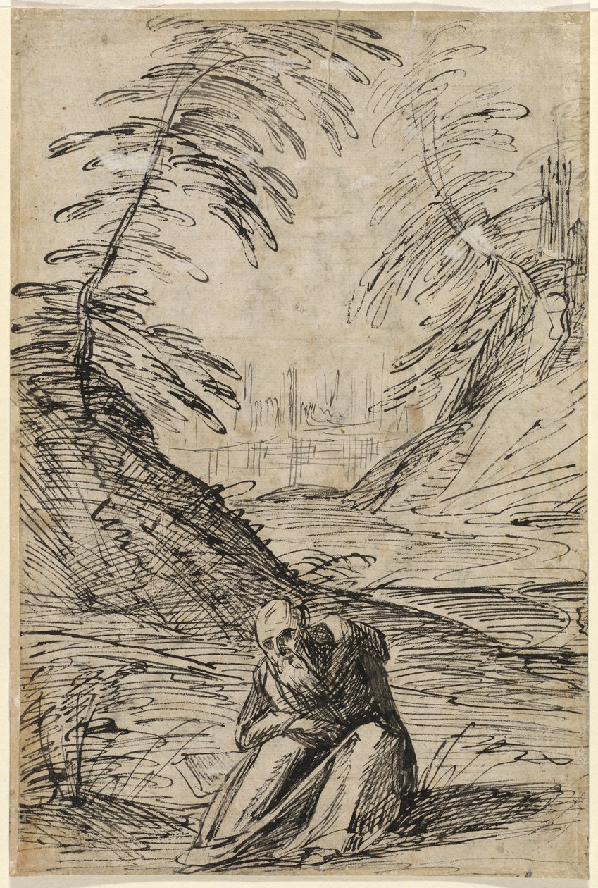 Paisaje desértico con un ermitaño (verso) de Hermann Weyer