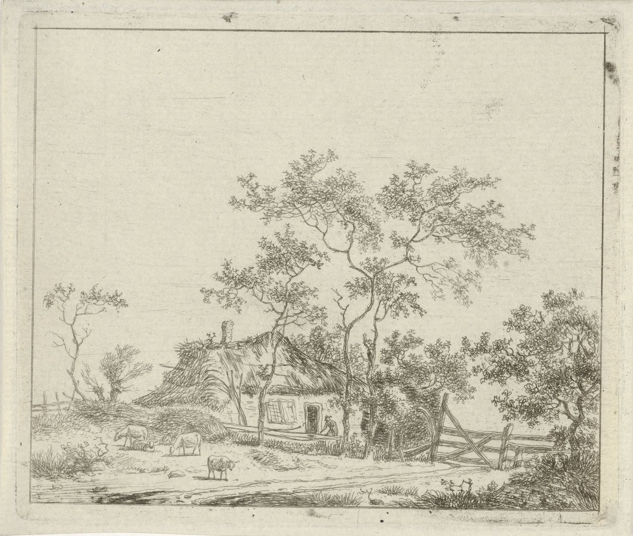 Granja con cuatro ovejas de Hermanus Fock