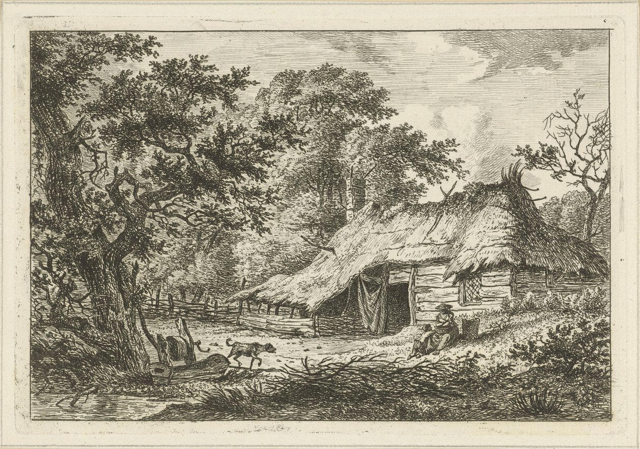 Granja con esposa, hijo y perro de Hermanus Fock