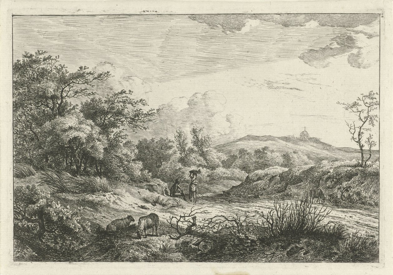 paisaje con pastor y mujer de Hermanus Fock