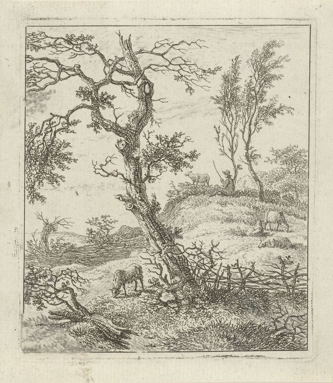 paisaje con pastor en una colina de Hermanus Fock