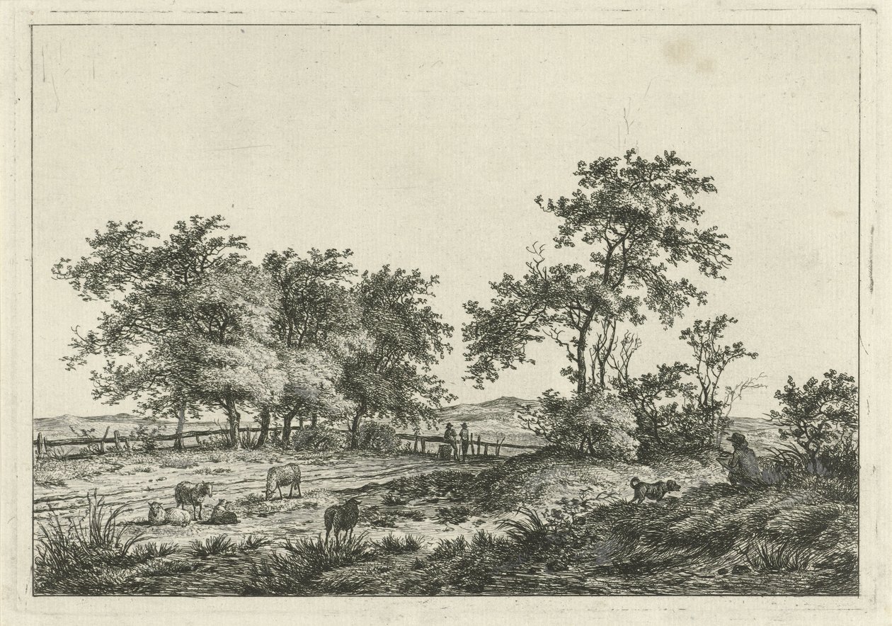 Paisaje con dibujante y perro de Hermanus Fock