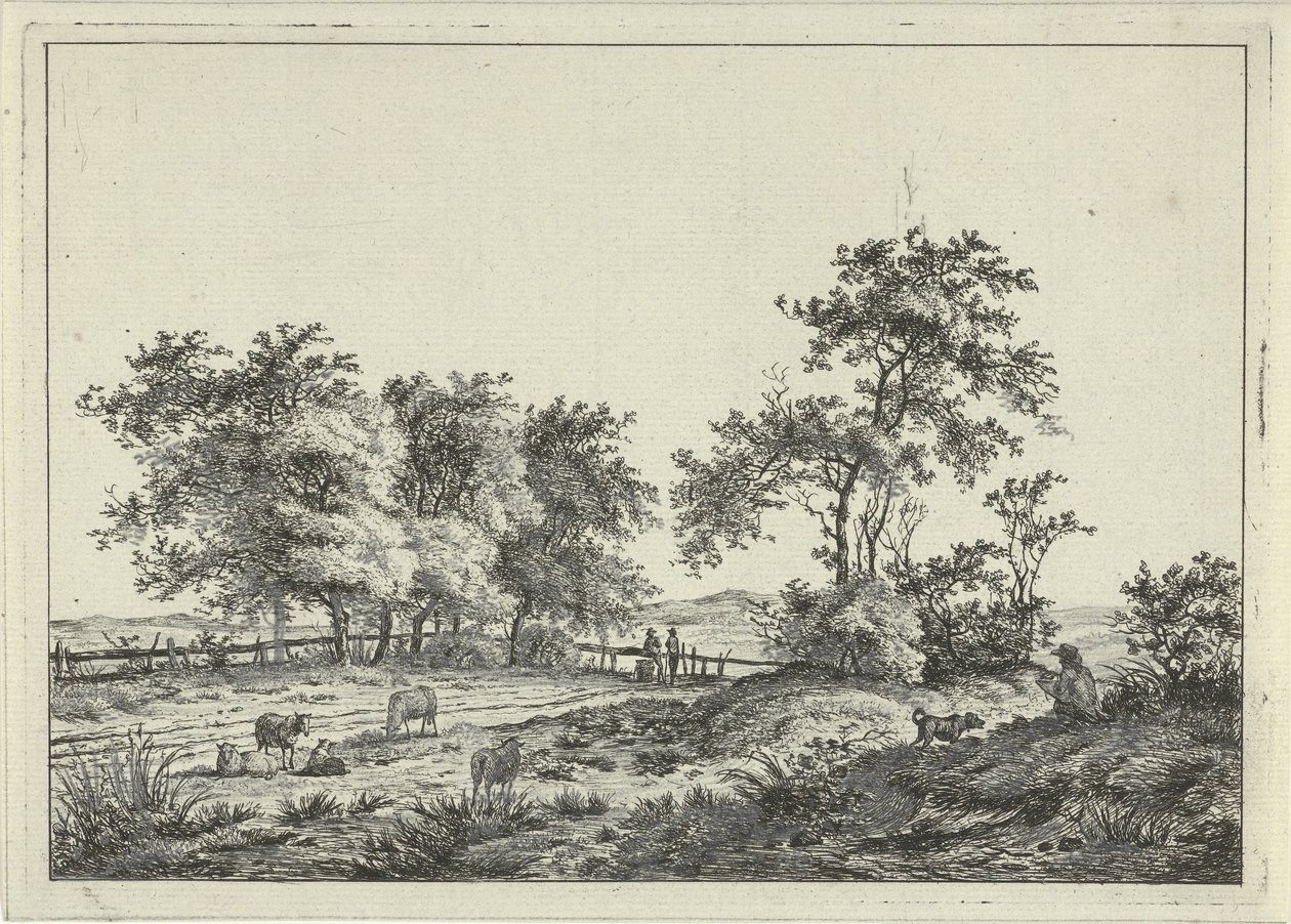 Paisaje con dibujante y perro de Hermanus Fock