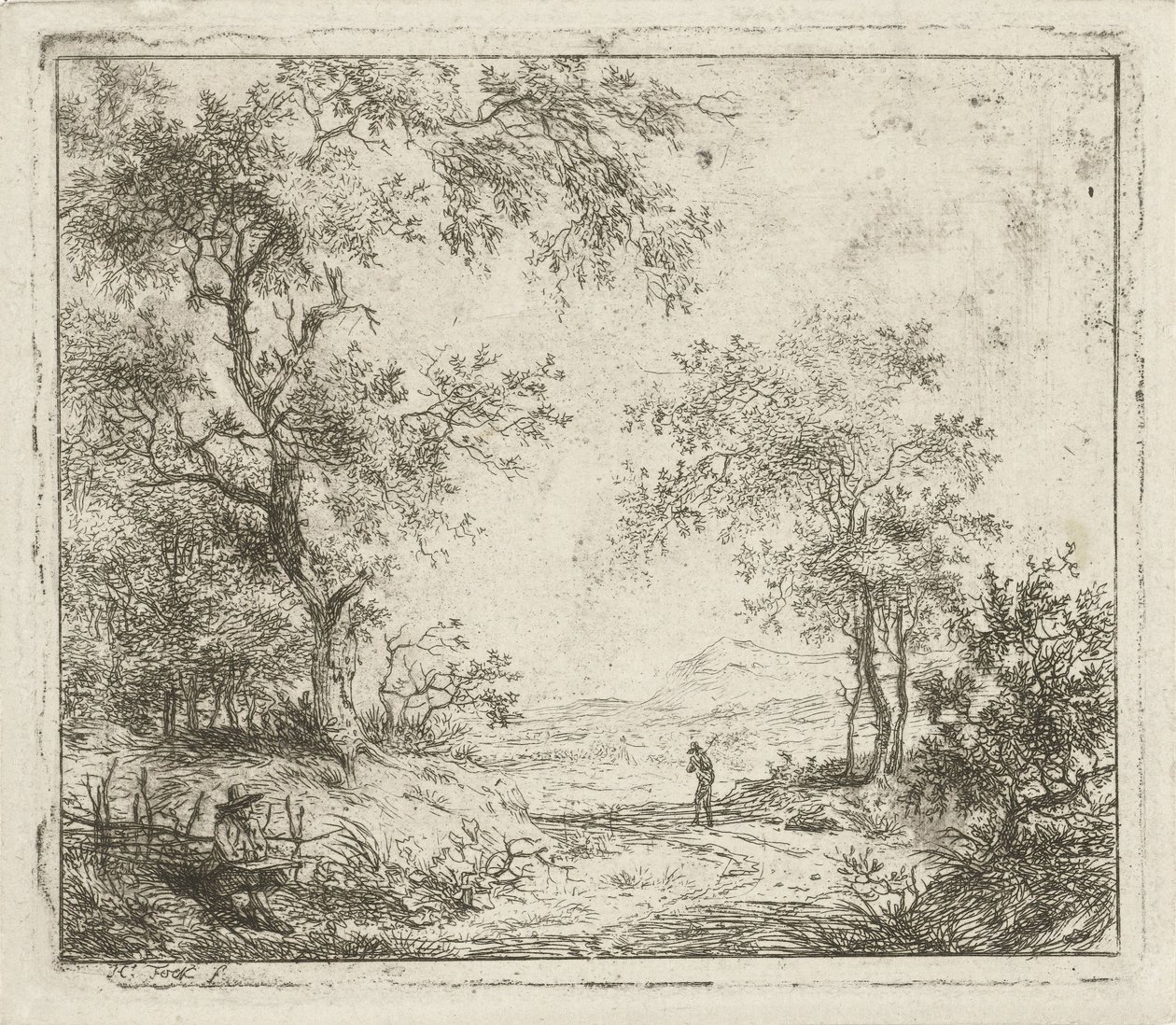 Paisaje con dibujante y excursionista. Seis paisajes (título de la serie) de Hermanus Fock