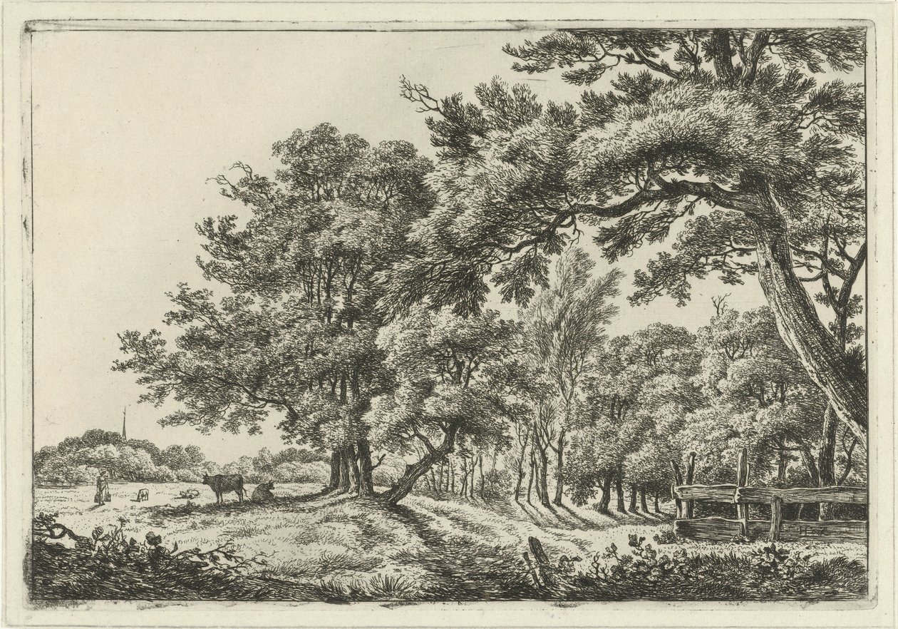 Paisaje con dos vacas a la sombra. de Hermanus Fock