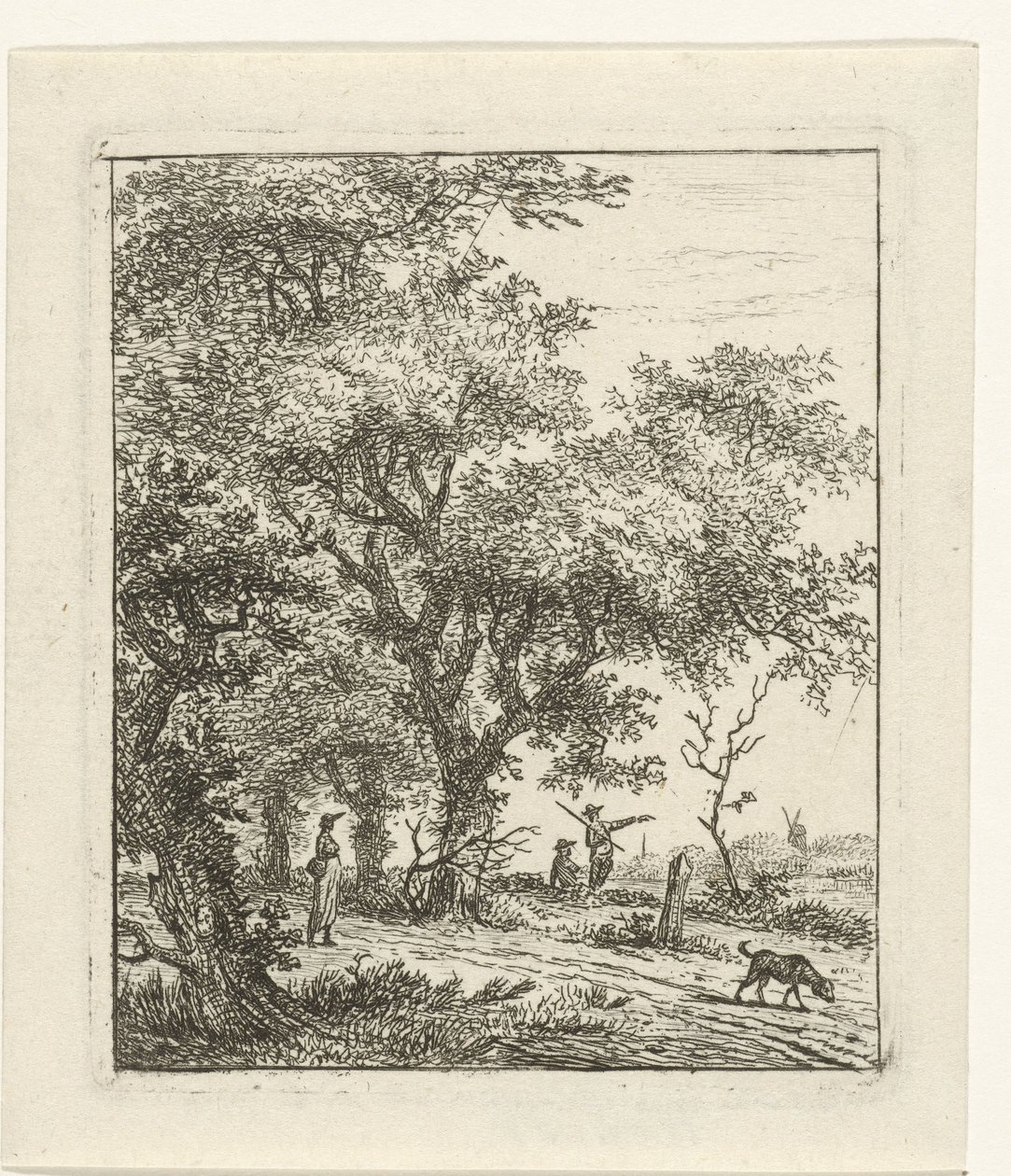 paisaje con mujer y perro de Hermanus Fock