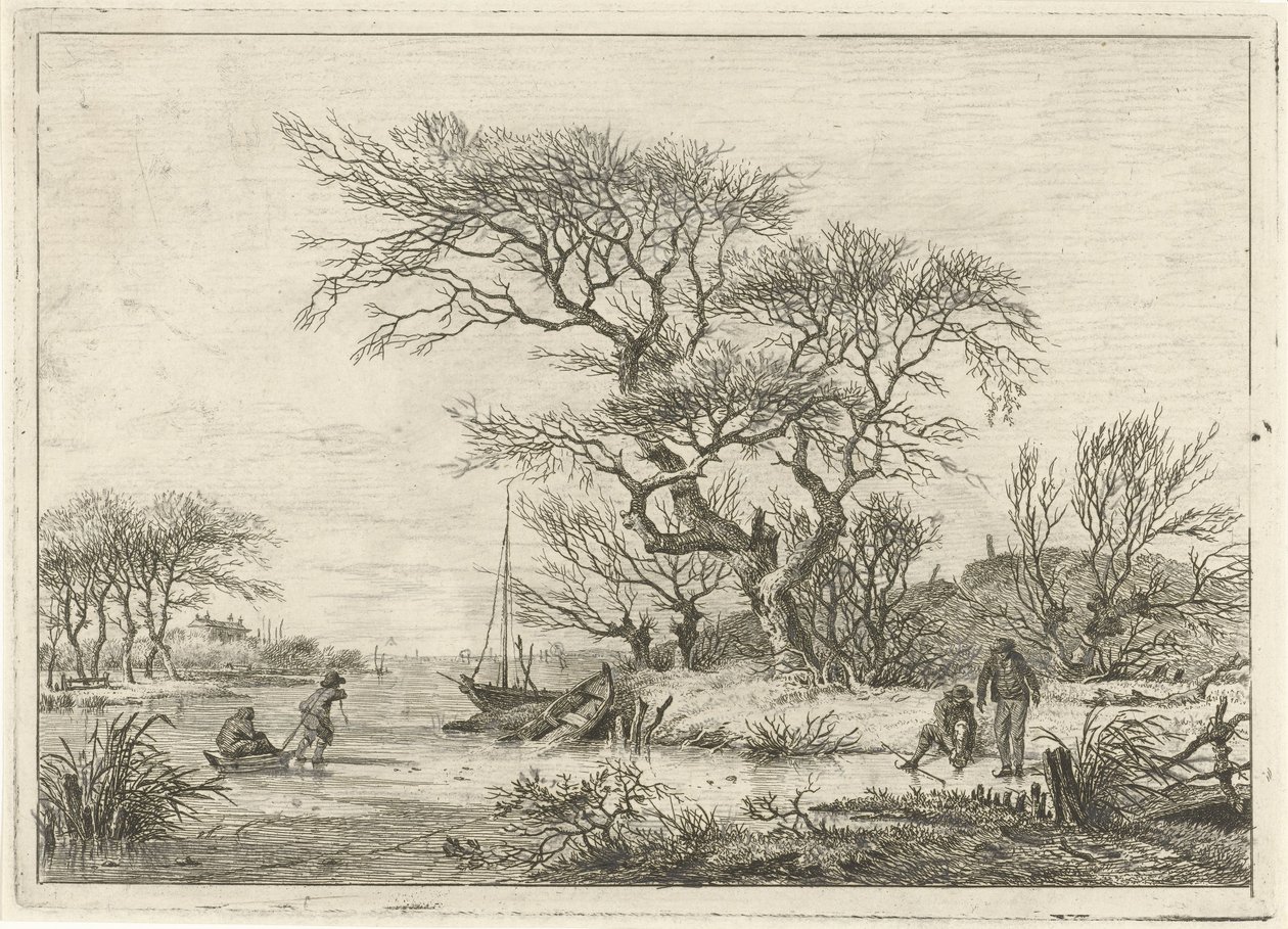 Paisaje de invierno con patinadores. de Hermanus Fock