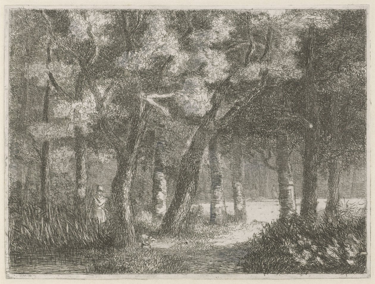 Hunter y su perro en el bosque de Hermanus Jan Hendrik van Rijkelijkhuysen