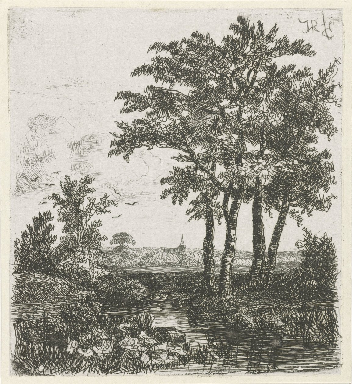 Cuatro árboles en una zanja de Hermanus Jan Hendrik van Rijkelijkhuysen