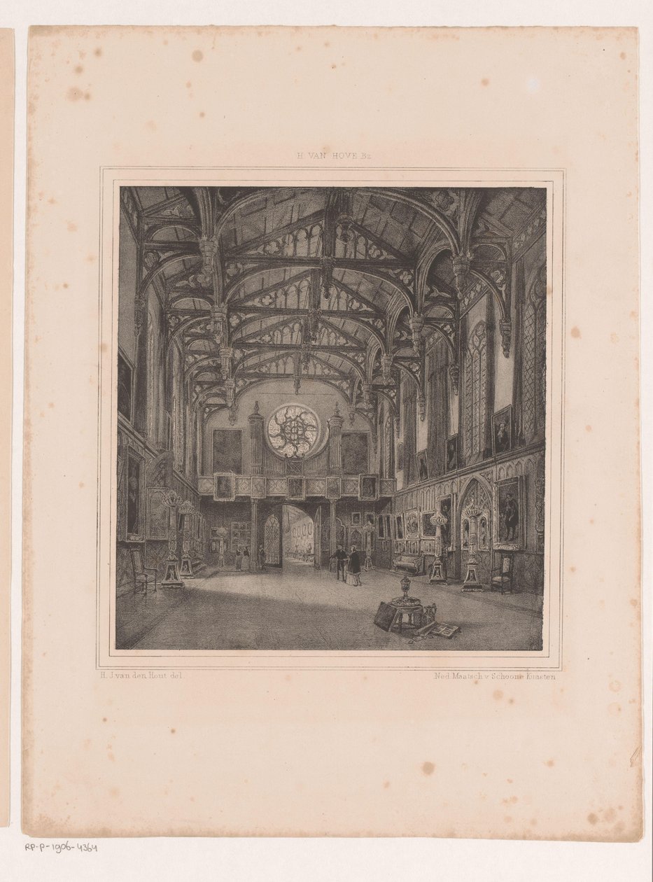 Pasillo gótico interior en el palacio de Kneuterdijk de Hermanus Johannes van den Hout