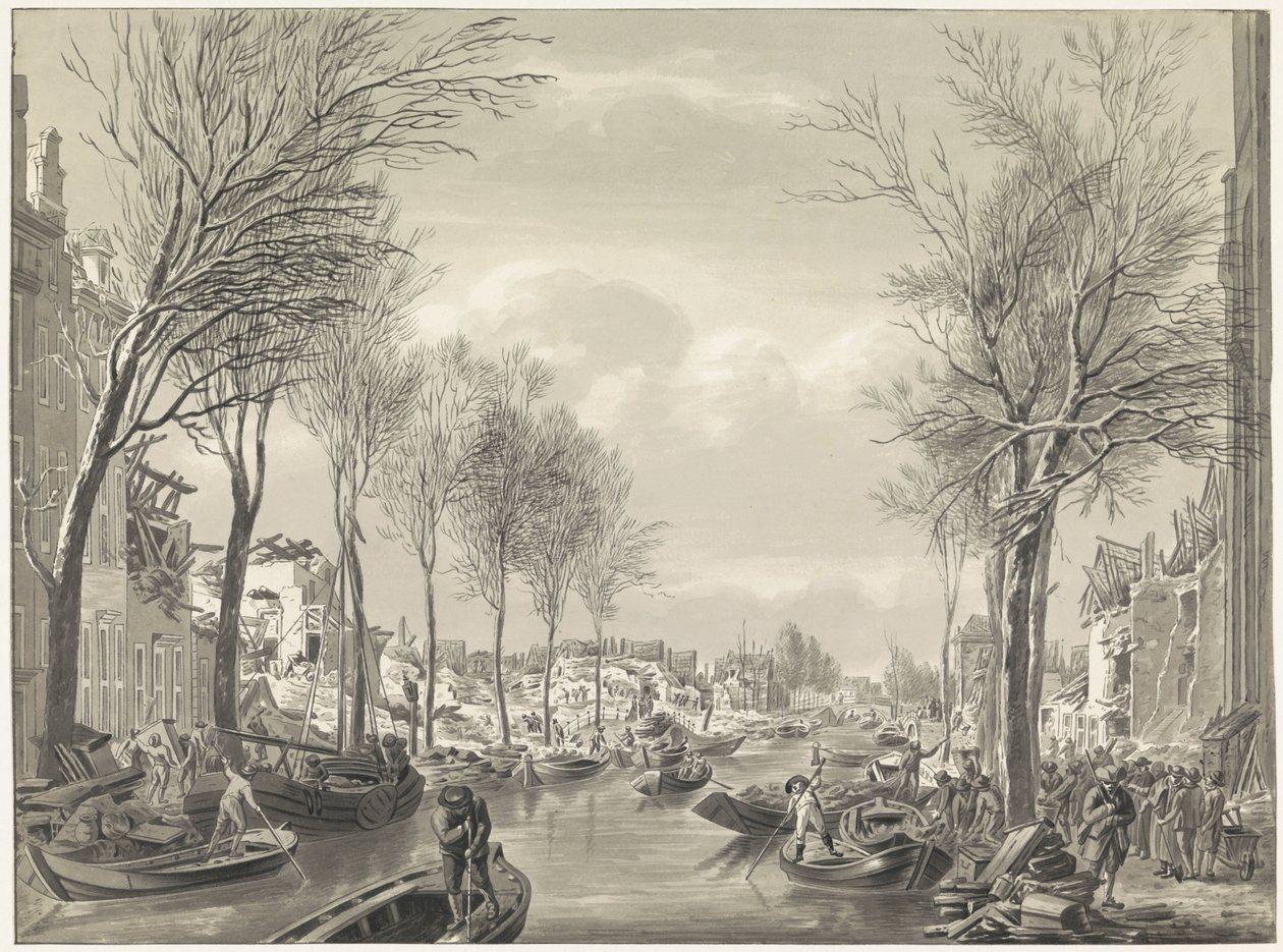 Trabajos de reparación en el Steenschuur después del desastre, 1807 de Hermanus Numan (possibly)