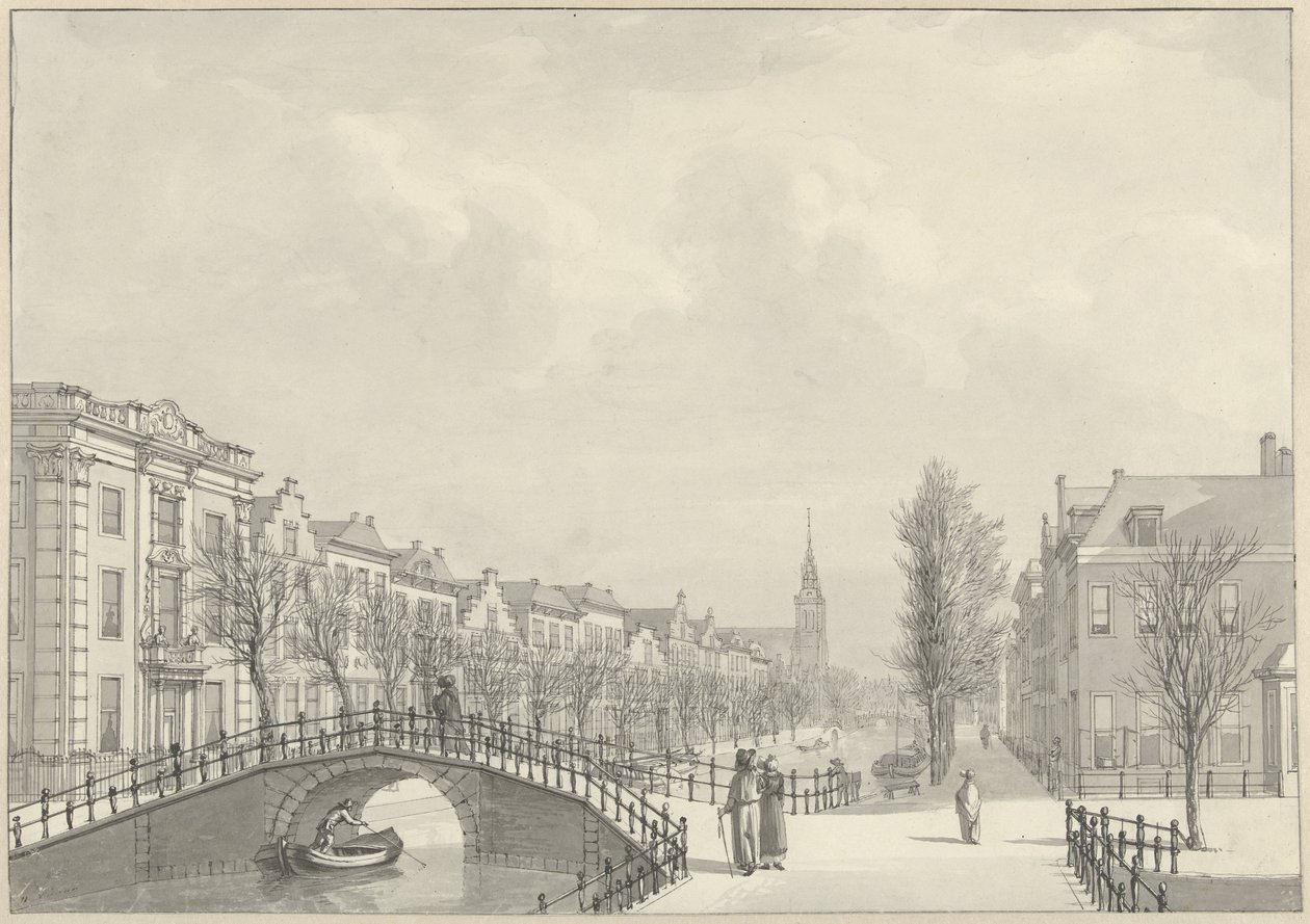 Vista del Rapenburg en Leiden desde Nieuwsteegbrug, 1807 de Hermanus Numan (signed by artist)