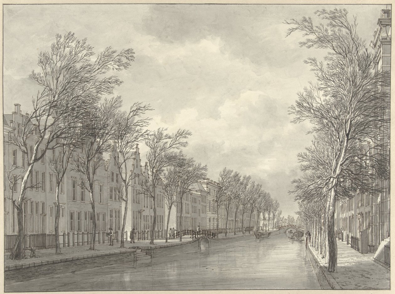 Vista de Rapenburg en Leiden desde Groenebrug, 1807 de Hermanus Numan (signed by artist)