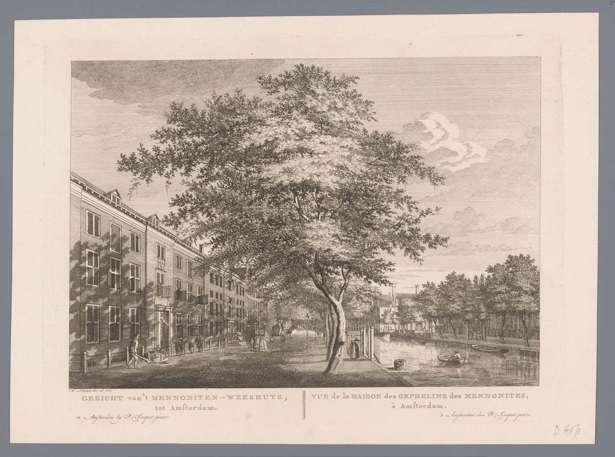 Vista del orfanato menonita de Amsterdam Vista del orfanato menonita, a Amsterdam / Vue de la Maison des Orphelins des Mennonites, à Amsterdam (título sobre el objeto) de Hermanus Petrus Schouten (possibly)