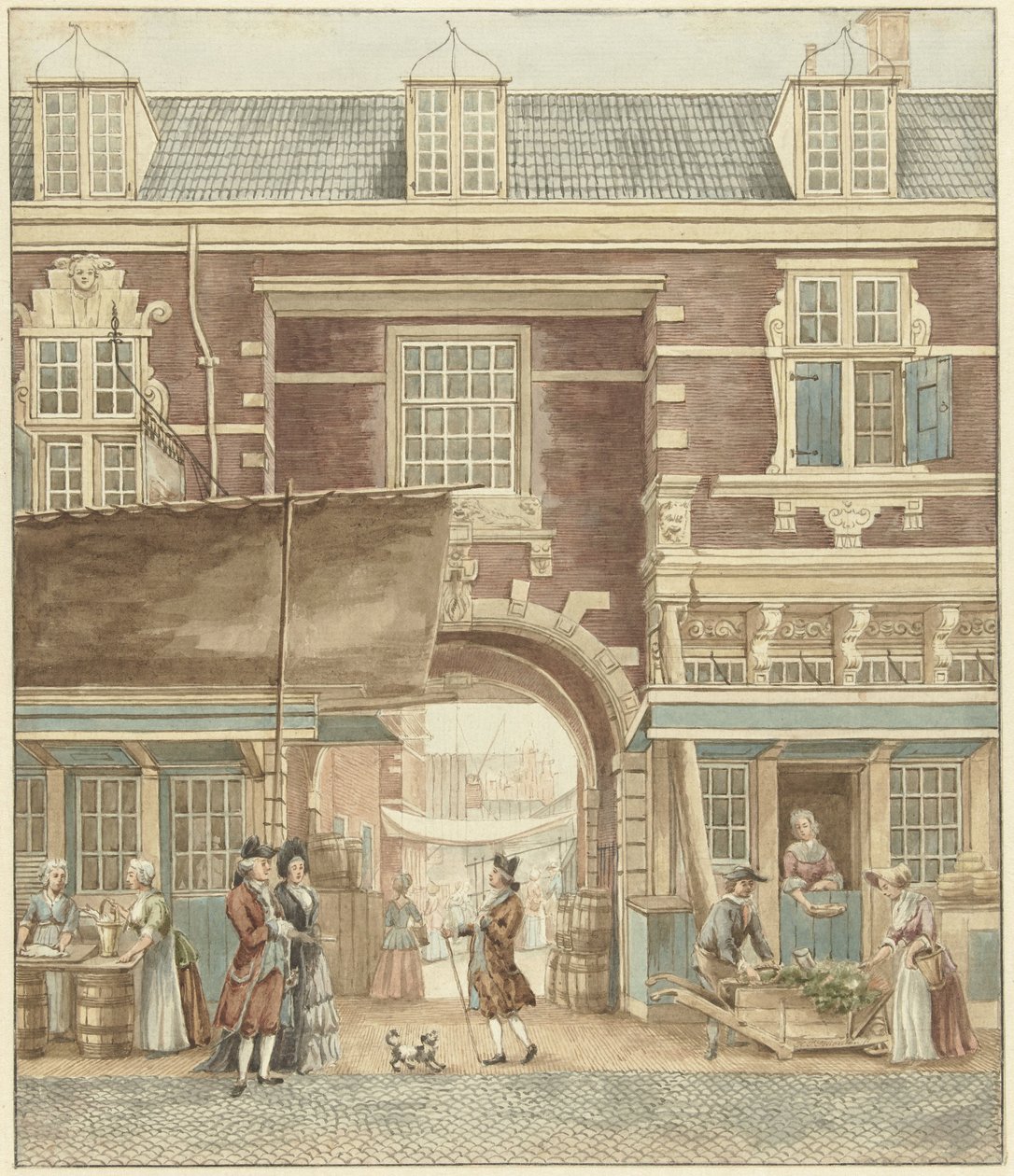 La Pequeña Puerta del Pescado en el Vijgendam con vistas al Mercado del Pescado de Hermanus Petrus Schouten