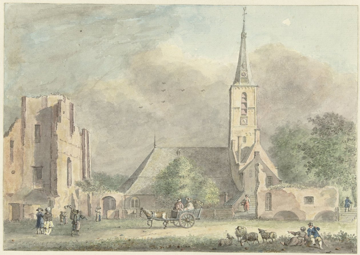 Iglesia y ruinas de la abadía en Rijnsburg de Hermanus Petrus Schouten