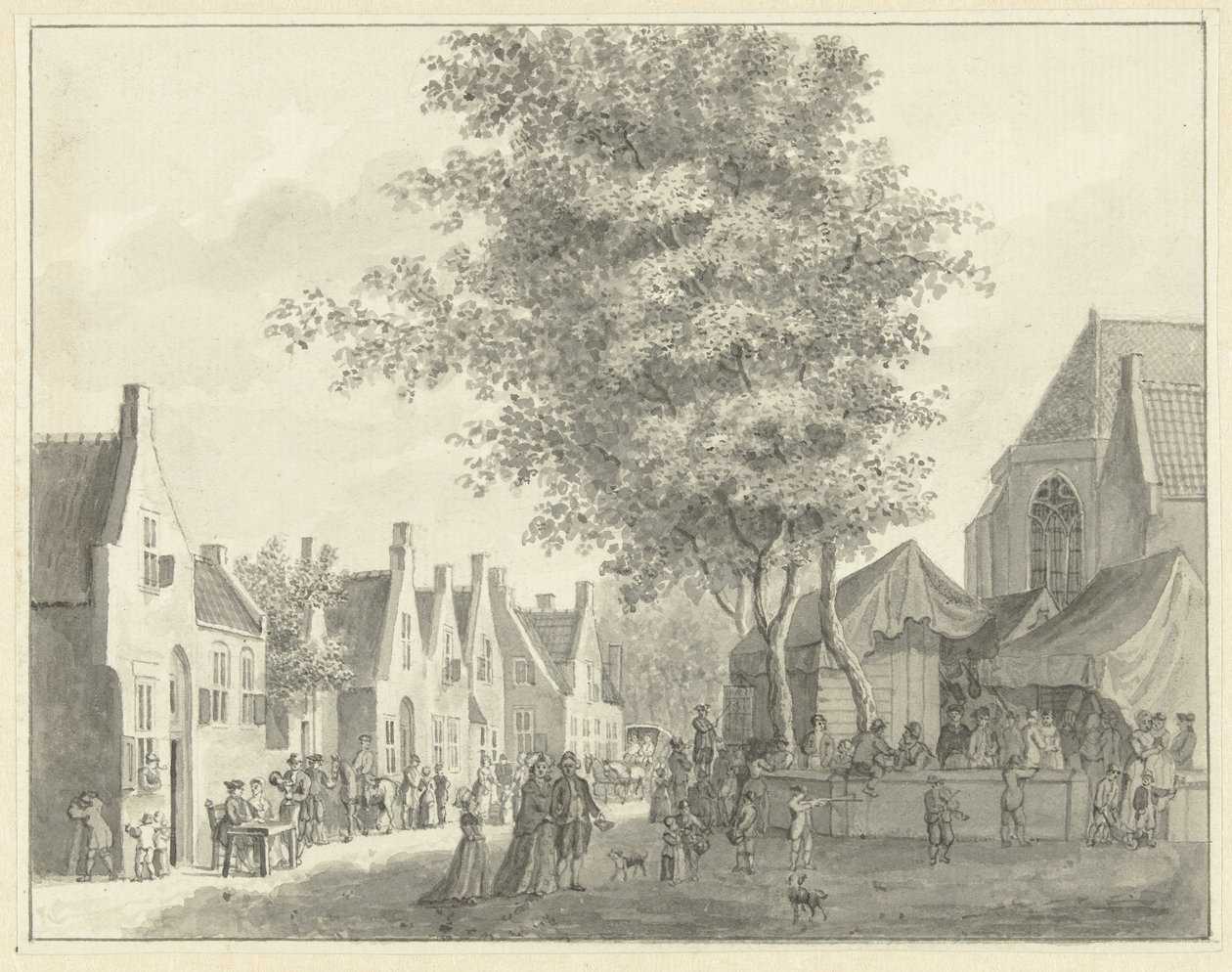 Mercado en el pueblo de Valkenburg de Hermanus Petrus Schouten