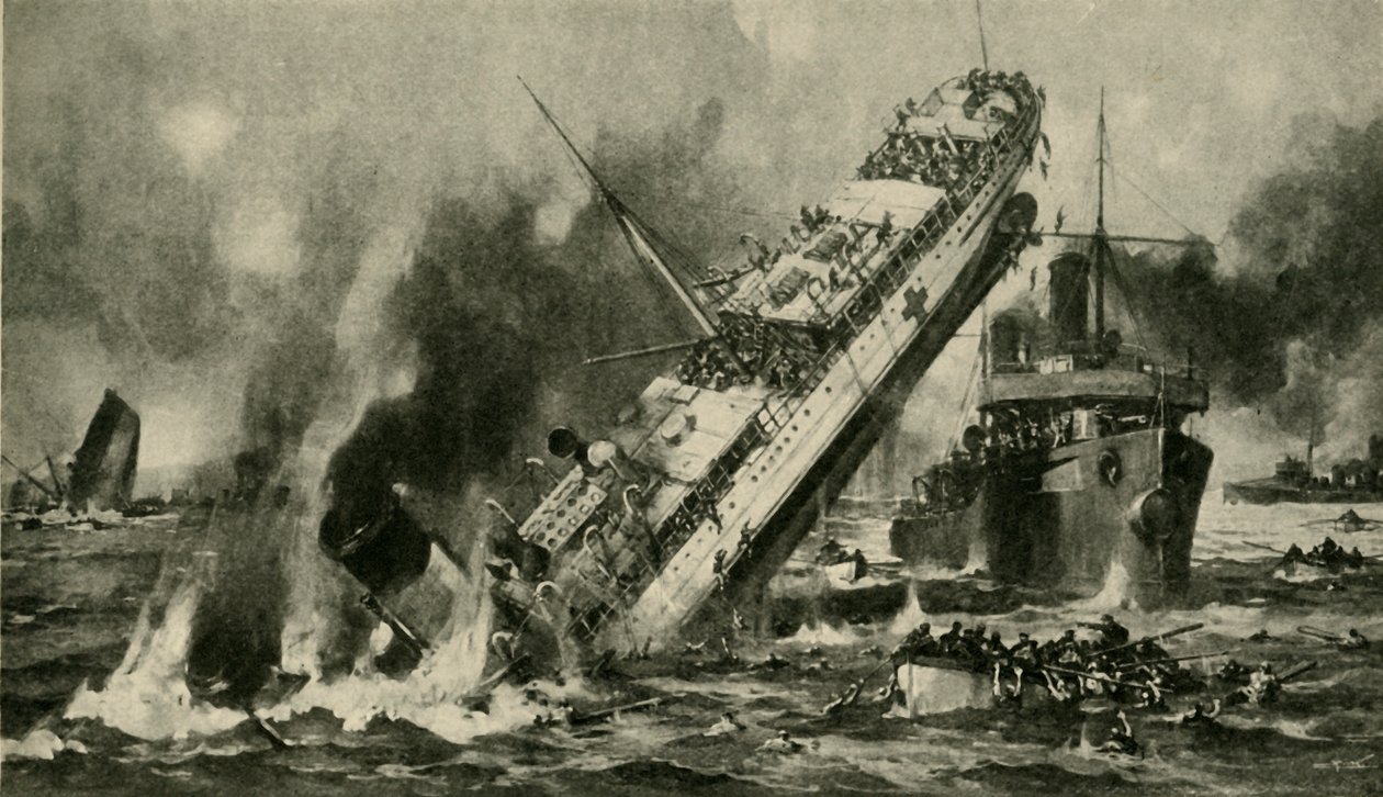 El hundimiento del Anglia, Primera Guerra Mundial, 17 de noviembre de 1915, c1920 de Hermanus Willem Koekkoek