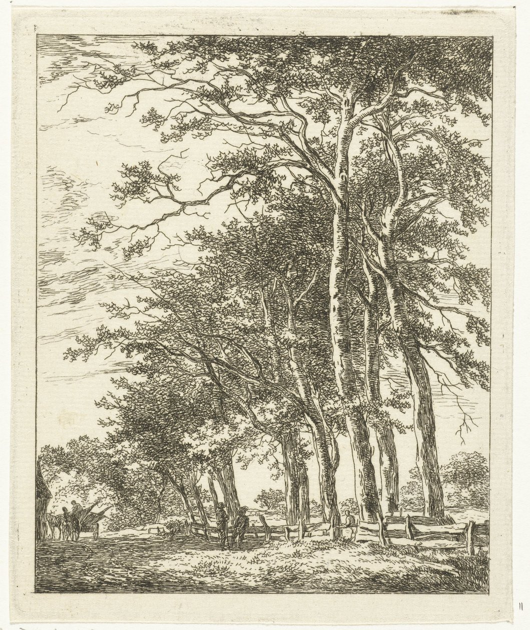 Dos figuras de pie cerca de árboles altos de Hermanus van Brussel