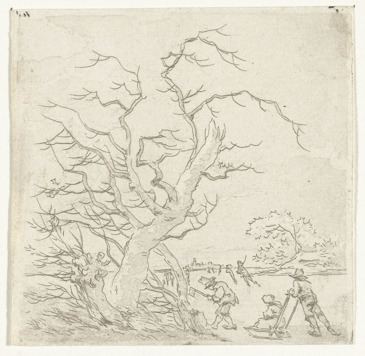 Paisaje invernal con patinadores y leñadores. de Hermanus van Brussel