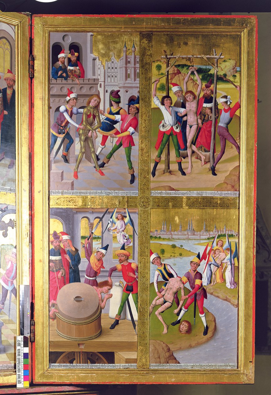 Escenas de la vida de San Víctor de la sección interior del ala exterior derecha del antiguo altar mayor en la iglesia de San Nicolás, 1481 de Hermen Rode