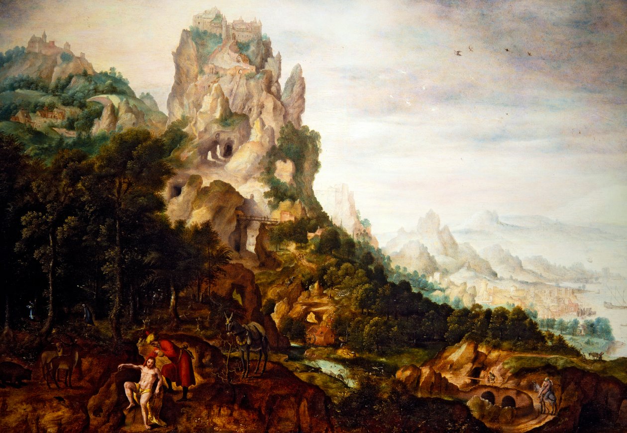 El buen samaritano (óleo sobre tabla) de Herri met de (c.1510 p.1550) Bles
