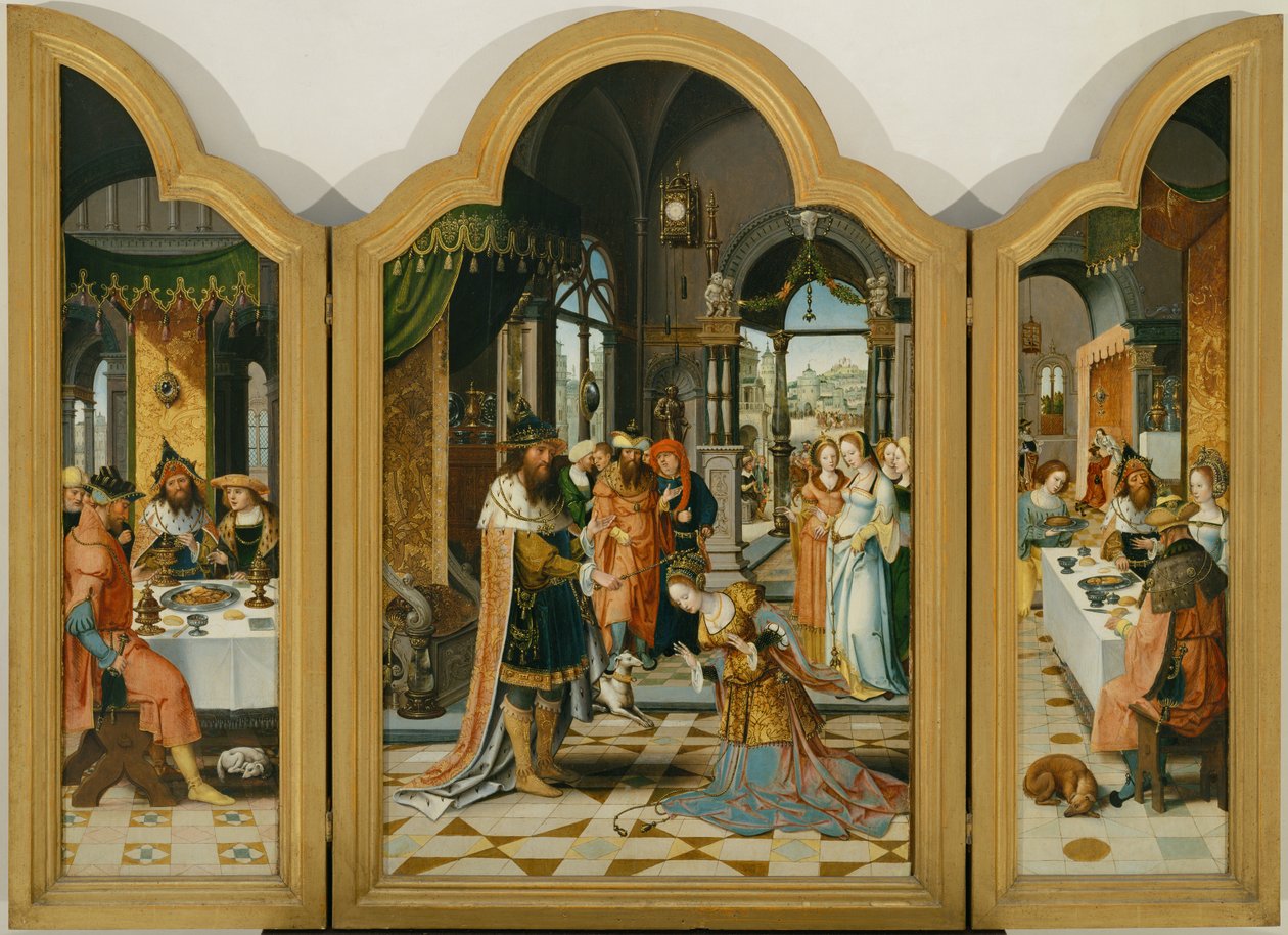 La historia de David y Betsabé, tríptico (pintura sobre madera) de Herri met de (c.1510 p.1550) Bles