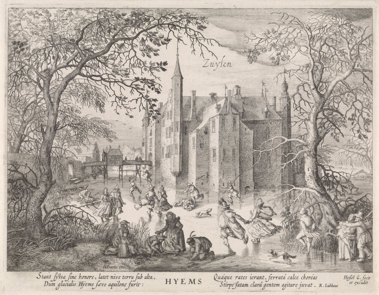 Actividades sobre el hielo ante el castillo de Zuylen de Hessel Gerritsz