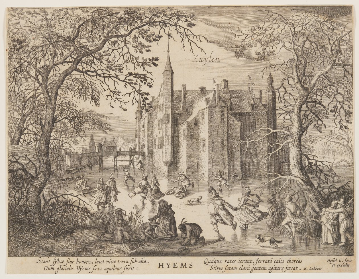 Zuylen - Invierno, de Las estaciones, Vista de los castillos en los alrededores de Ámsterdam de Hessel Gerritsz