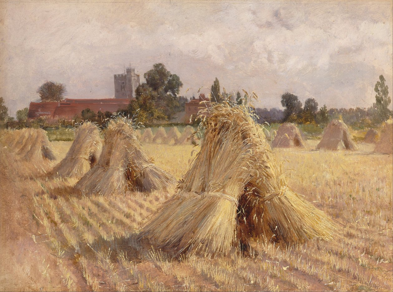 Montones de maíz junto a la iglesia de Bray de Heywood Hardy