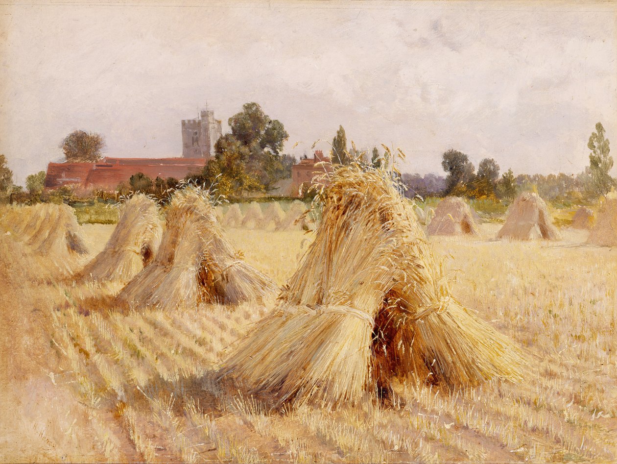 Montones de maíz junto a la iglesia de Bray, 1872 de Heywood Hardy
