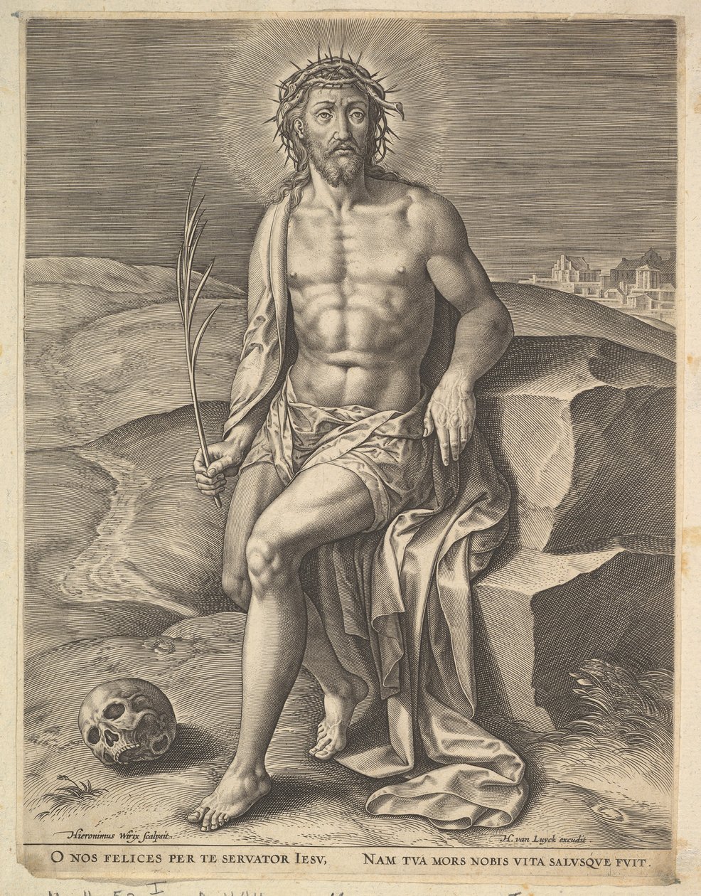 Cristo sentado en la piedra fría de Hieronymous Wierix