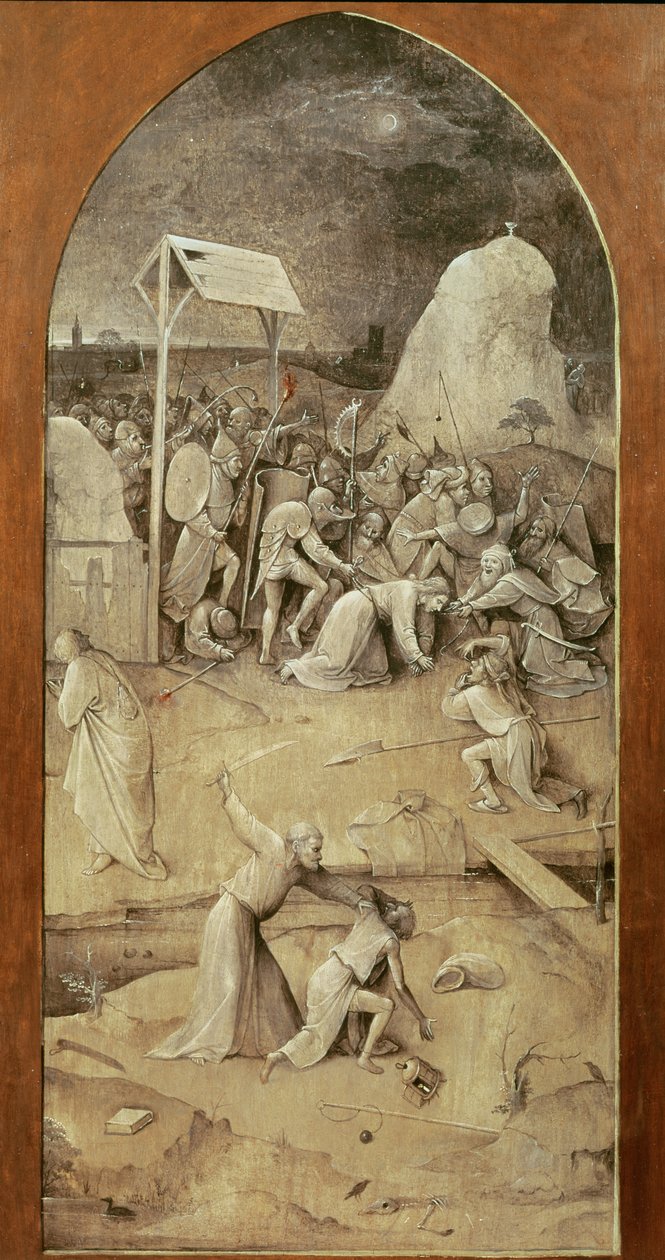 Cristo en el camino al Calvario, del tríptico de la Tentación de San Antonio (panel izquierdo exterior) de Hieronymus Bosch