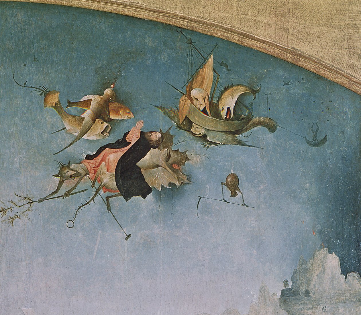 (detalle) del panel izquierdo, del Tríptico de la Tentación de San Antonio de Hieronymus Bosch