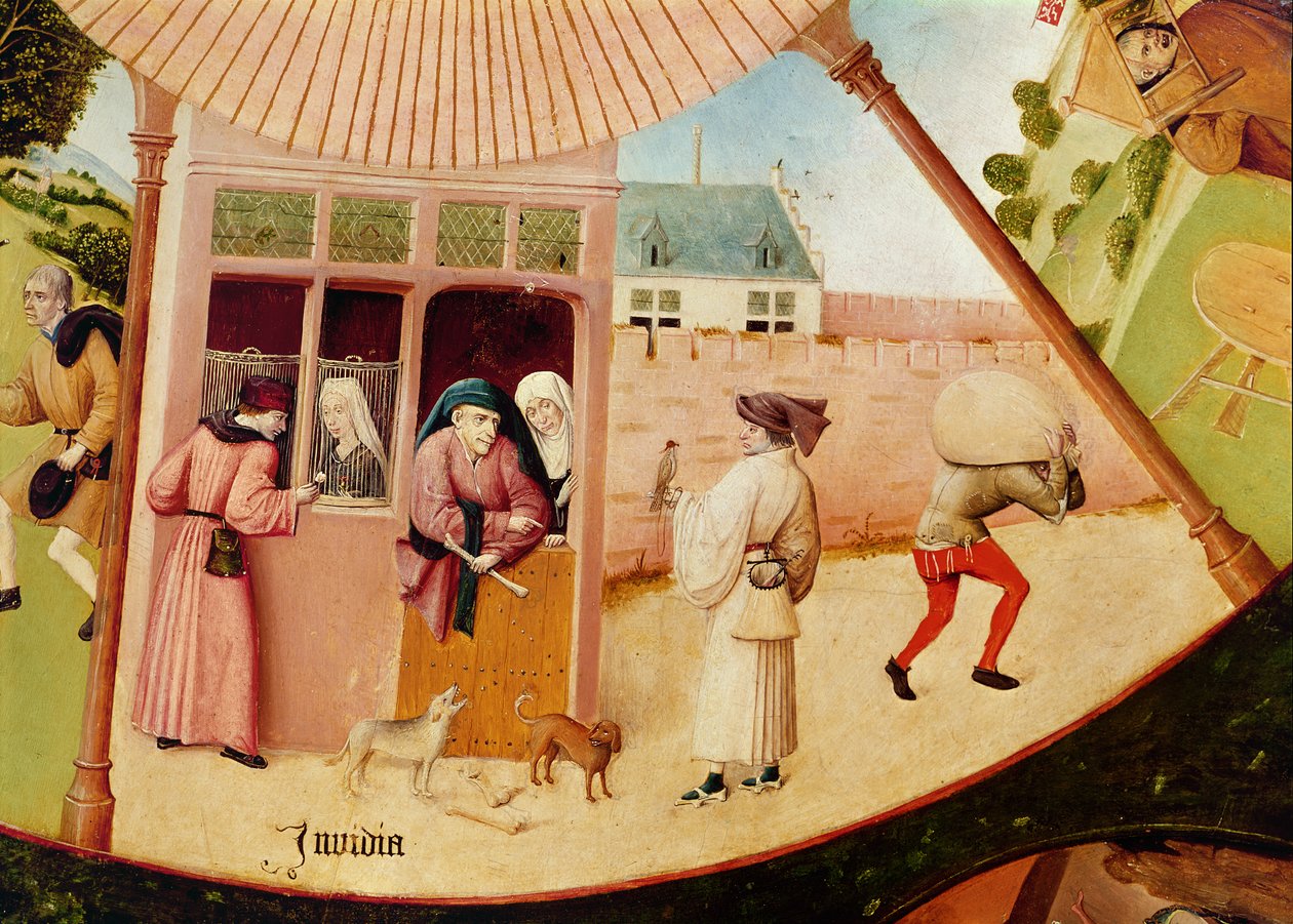 Envidia, detalle de la Mesa de los Siete Pecados Capitales y las Cuatro Últimas Cosas, c.1480 de Hieronymus Bosch