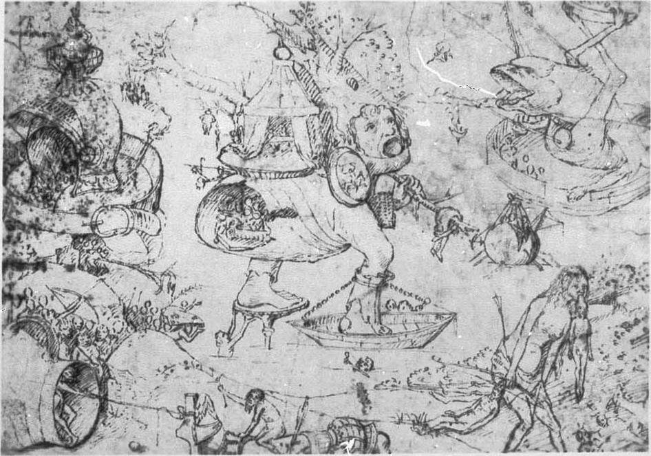 Escena del infierno con paráfrasis del Jardín de las Delicias de Hieronymus Bosch