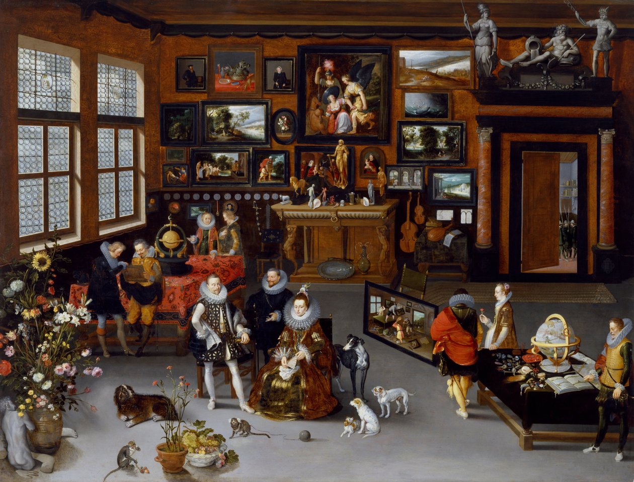 Los archiduques Alberto e Isabel visitando el gabinete de un coleccionista de Hieronymus II Francken