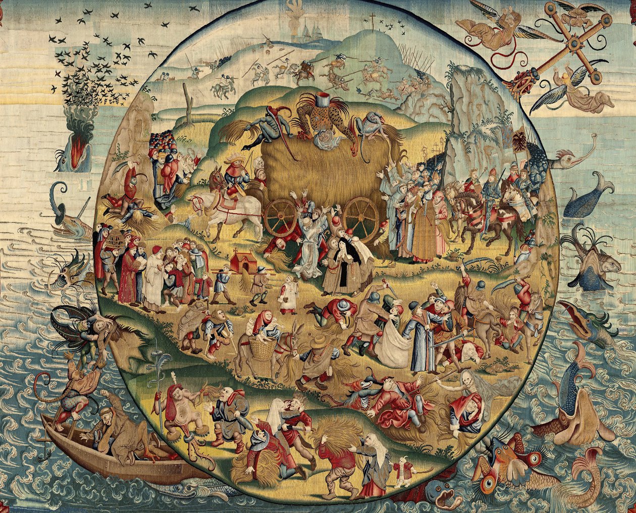 Tapiz inspirado en la obra de El Bosco, c.1560 (oro, plata, seda y lana) de Hieronymus (after) Bosch