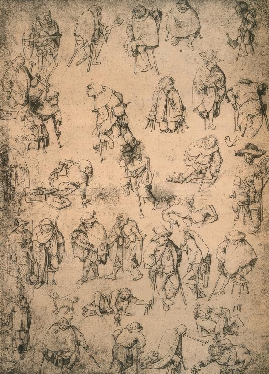 Lisiados, mendigos y músicos callejeros de Hieronymus Bosch