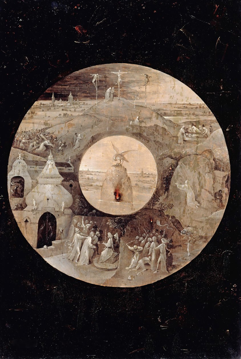 San Juan Evangelista en Patmos (reverso). La Pasión de Cristo, c. 1505 de Hieronymus Bosch