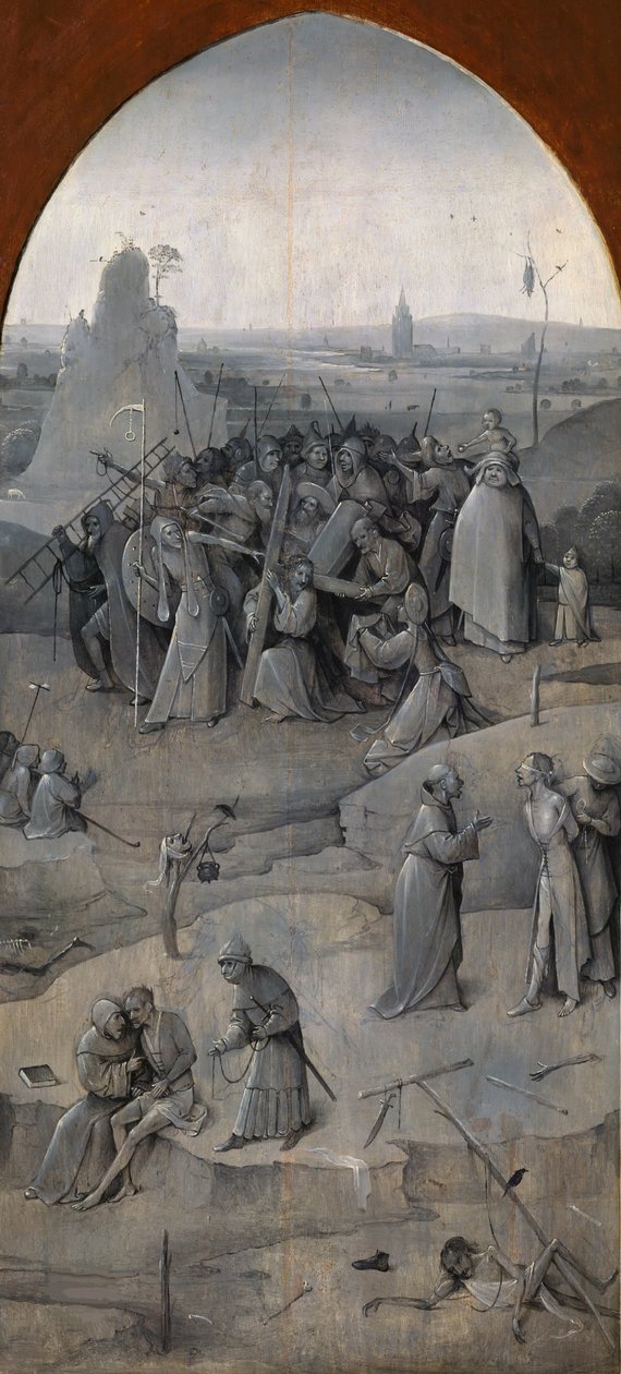 La Tentación de San Antonio. Tríptico, reverso: Cristo llevando la Cruz de Hieronymus Bosch