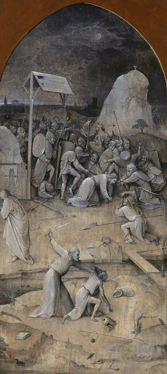 La tentación de San Antonio. Tríptico, reverso: La captura de Cristo, 1500-1501 de Hieronymus Bosch