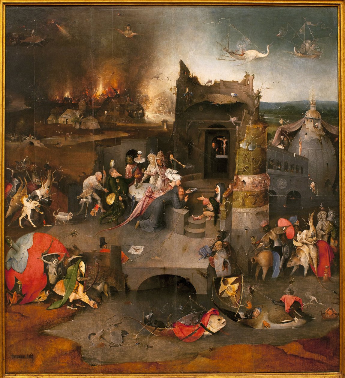 Tríptico de las tentaciones - parte central: la tentación de San Antonio el Grande (o San Antonio el Ermitaño o San Antonio el Abad). Pintura de Hieronymus Bosch (1450-1516), óleo sobre madera, circa 1500 de Hieronymus Bosch