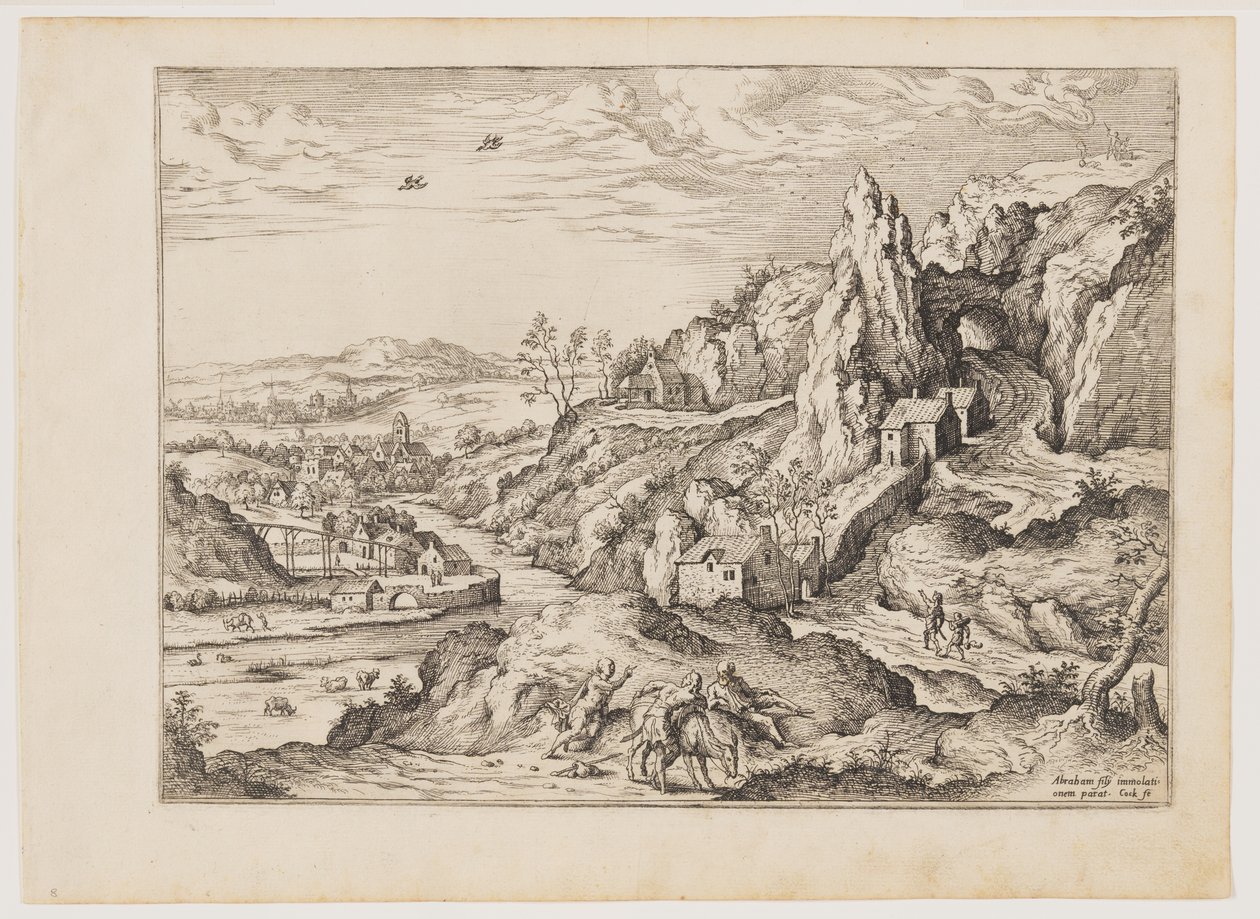 Abraham e Isaac camino del sacrificio, de Paisajes con escenas bíblicas y mitológicas de Hieronymus Cock