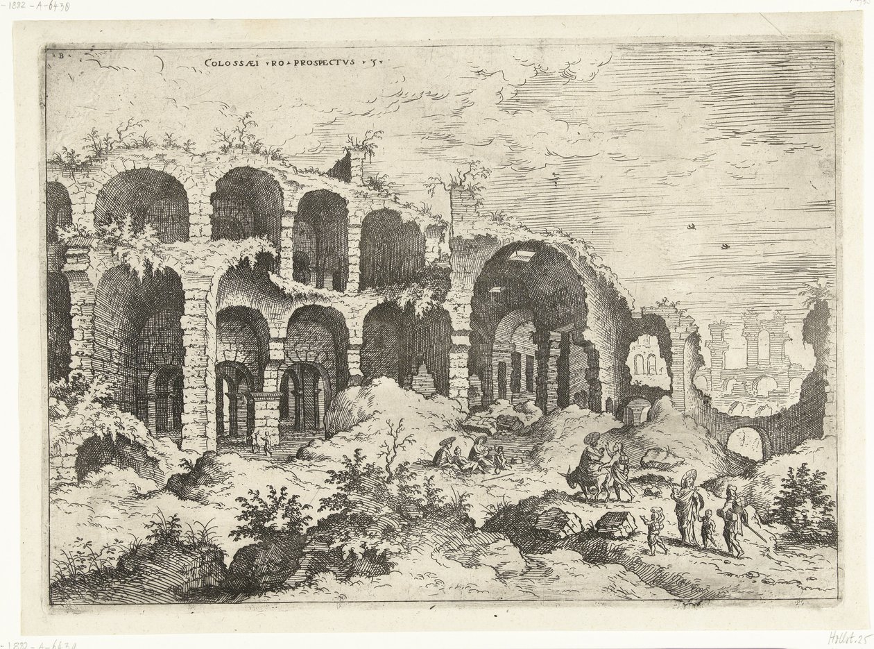 Tercera vista del Coliseo de Roma Colosos a prospecto vs (título sobre objeto) Ruinas romanas (título de la serie) de Hieronymus Cock
