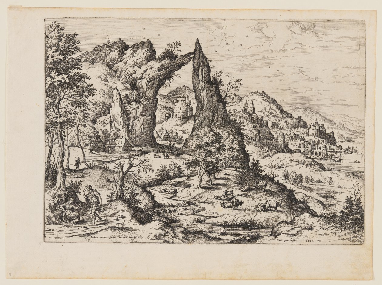 Juda y Tamar, de Paisajes con escenas bíblicas y mitológicas de Hieronymus Cock