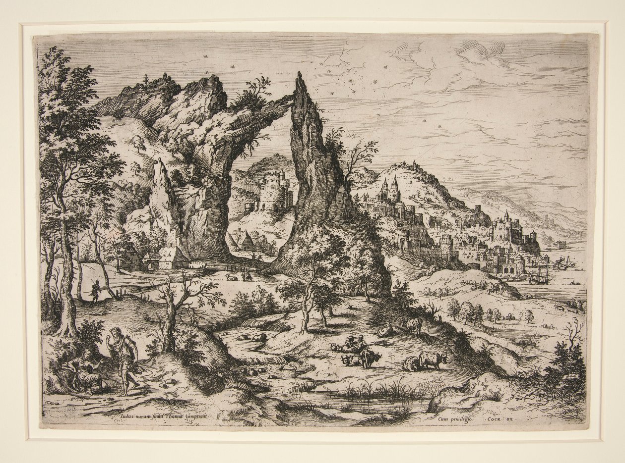 Judas y Thamar, de Paisajes con Escenas Bíblicas y Mitológicas de Hieronymus Cock