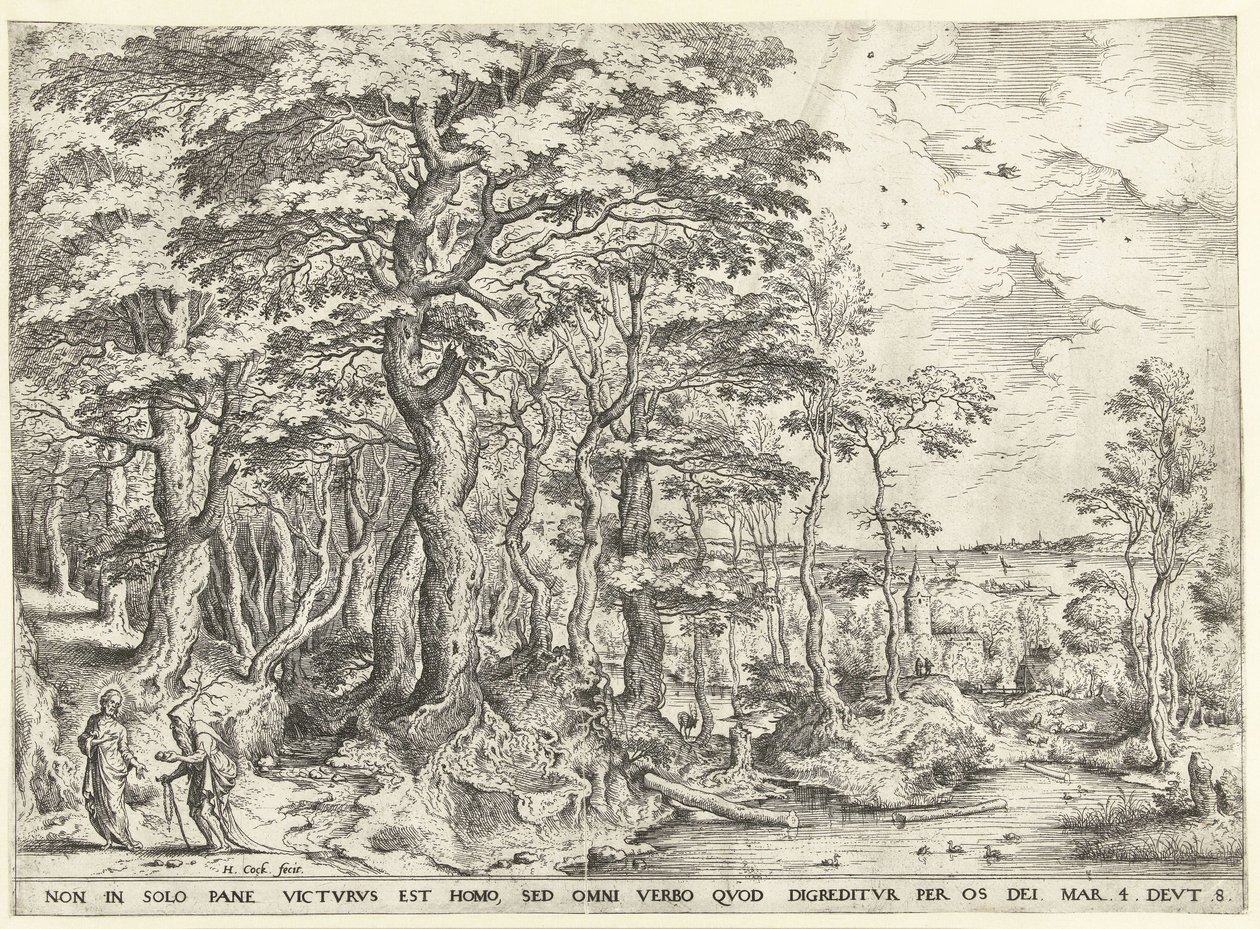 Paisaje con la tentación de Cristo de Hieronymus Cock